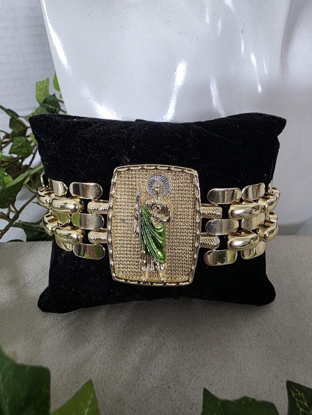 Large San Judas Tadeo Bracelet – Polished Gold Filled Religious Jewelry
